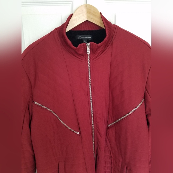 INC International Concepts Red Bomber Jacket Quilted Faux Fur Lining Size Large - Picture 3 of 9